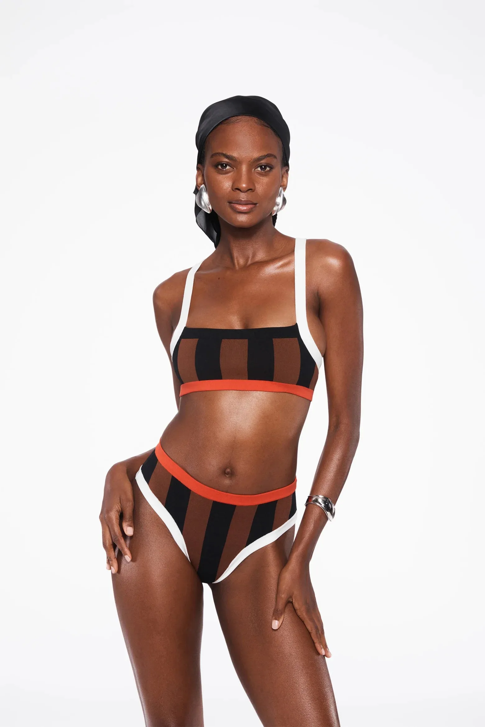 LA PLAGE TOP IN BLACK/BROWN STRIPE