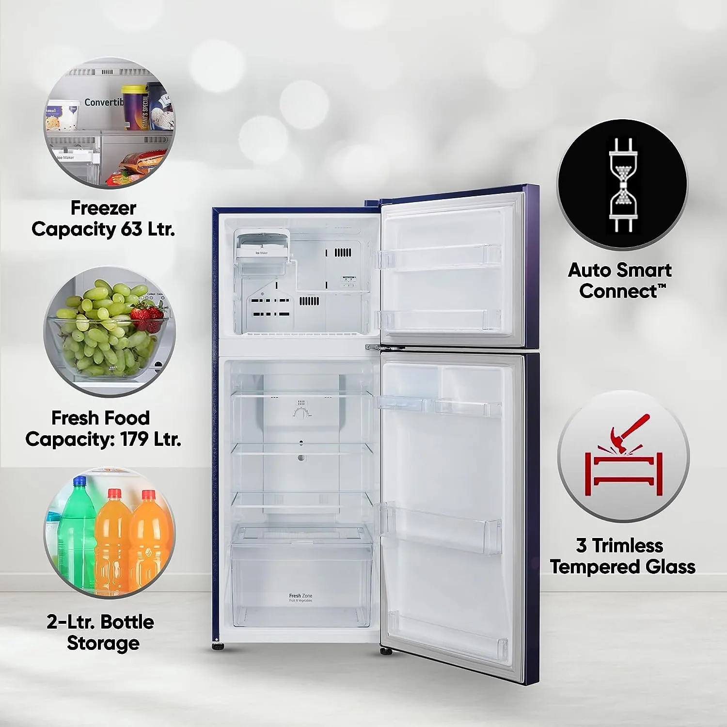 LG GL-N292BBEY 242 L 2 Star Smart Inverter Frost-Free Double Door Refrigerator ( Blue Euphoria, Smart Connect)