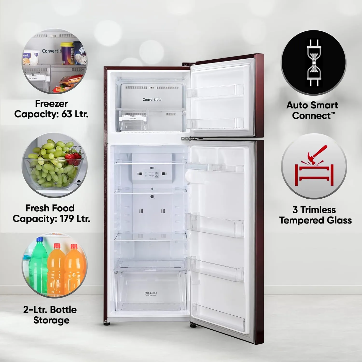 LG GL-N292BSEY 242 L 2 Star Smart Inverter Frost-Free Double Door Refrigerator Appliance (Scarlet Euphoria, Smart Connect)
