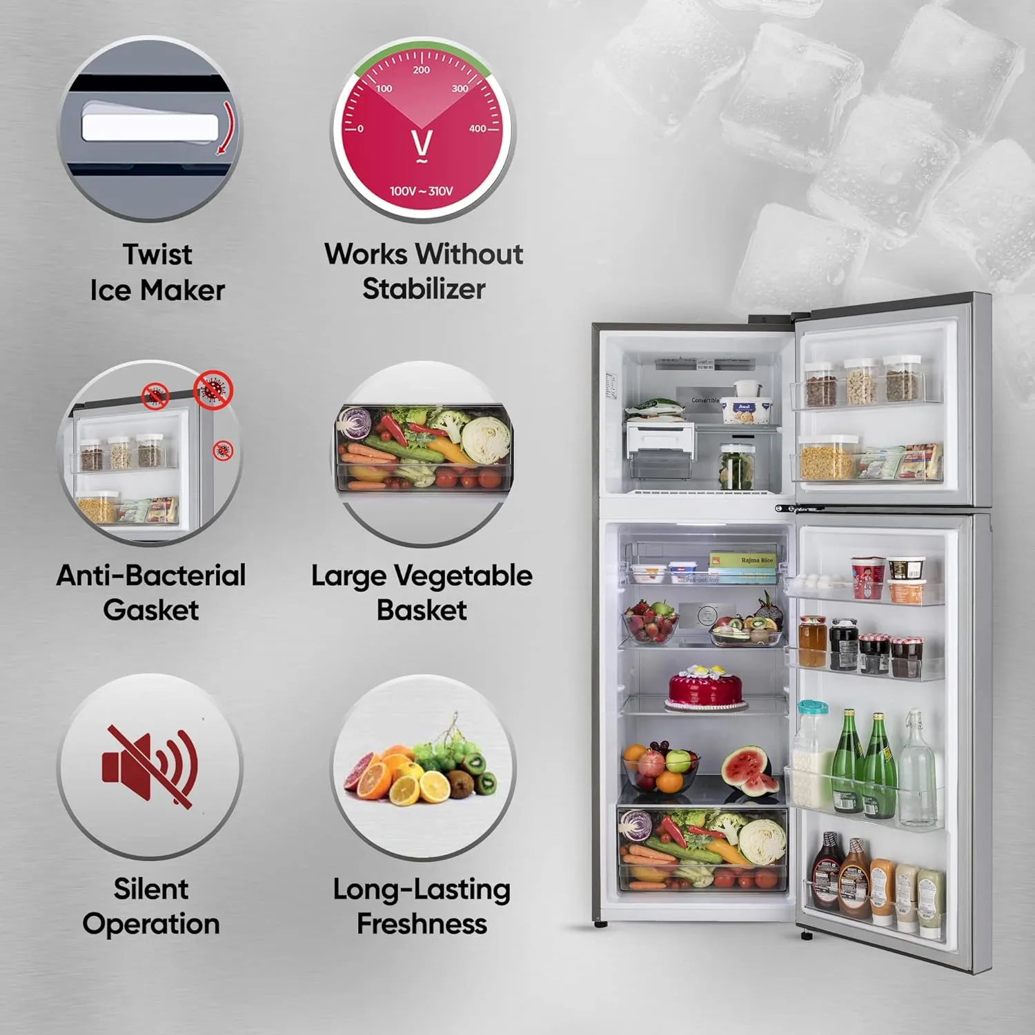 LG GL-T492NPZR 466L Frost-Free Double Door Refrigerator  Smart Inverter, Convertible Freezer, Express Freeze, Door Cooling  (Steel, Made in India)