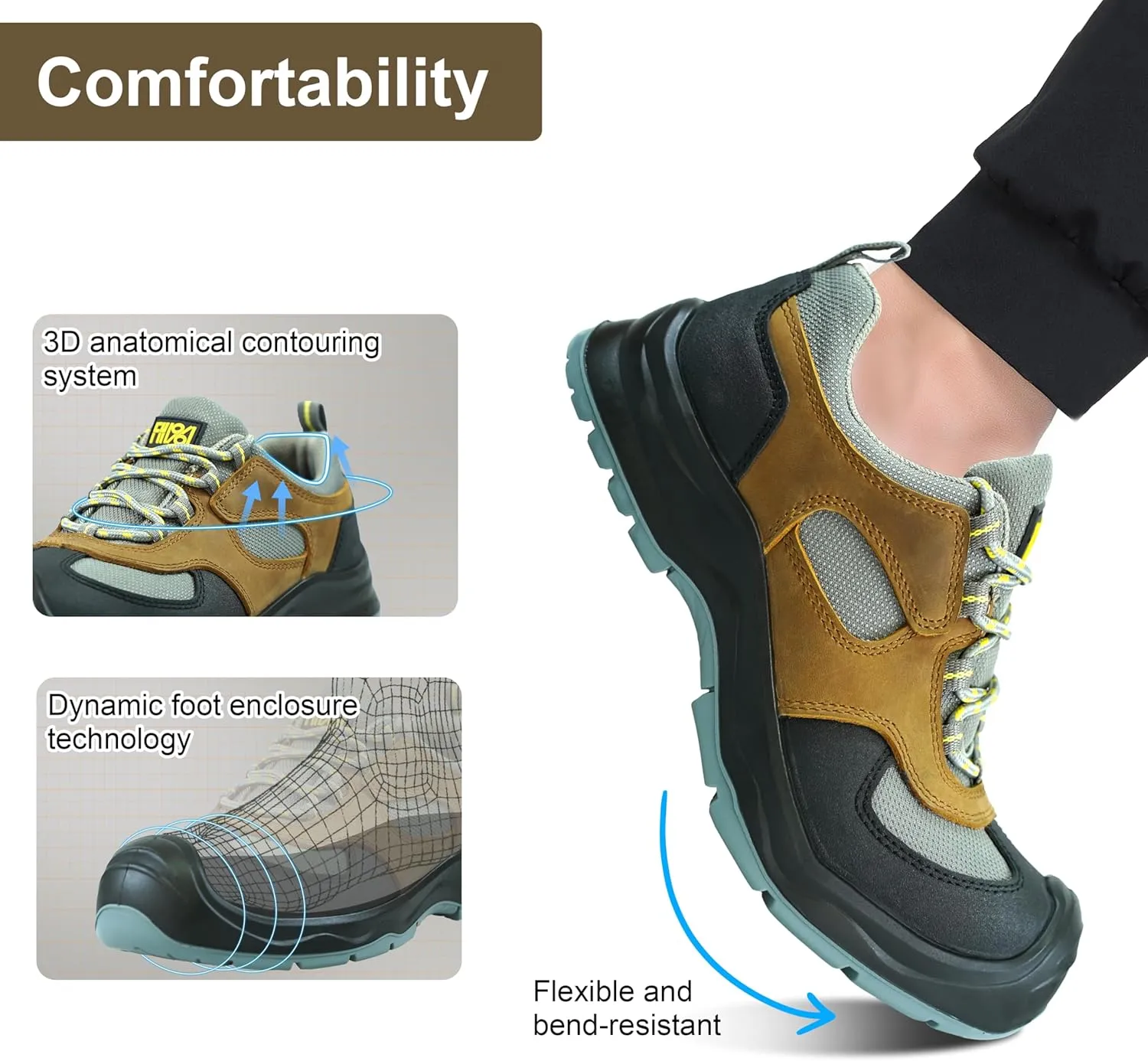 Men Women Steel Toe Safety Work Shoes, Slip Resistant, Puncture Resistant, Anti-Static, Breathable