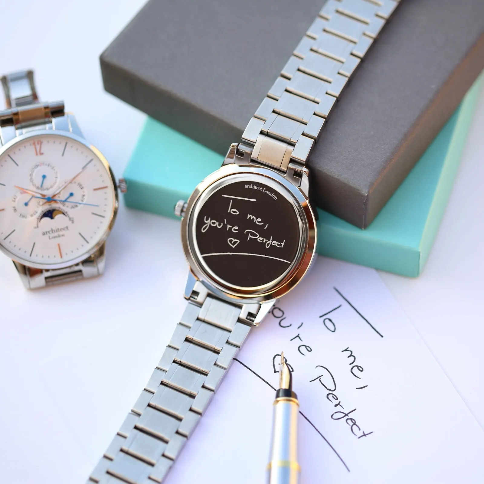 Men's Architect Handwriting Engraved Watch in Apollo White
