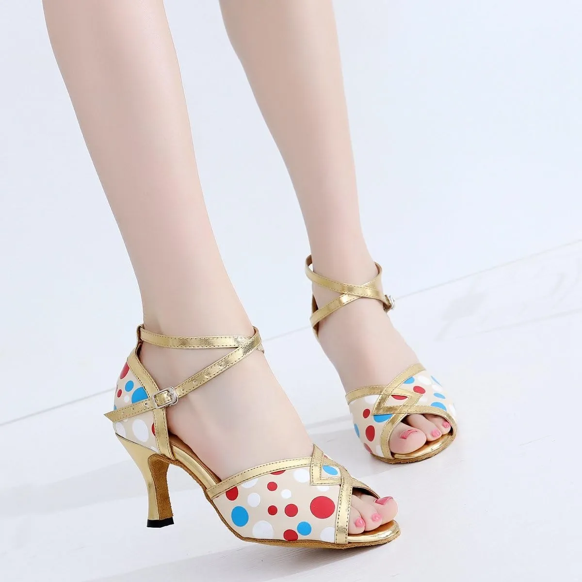 Minishion High Heel Dot Synthetic Latin Modern Ballroom Dancing Shoes Party Evening Wedding Sandals