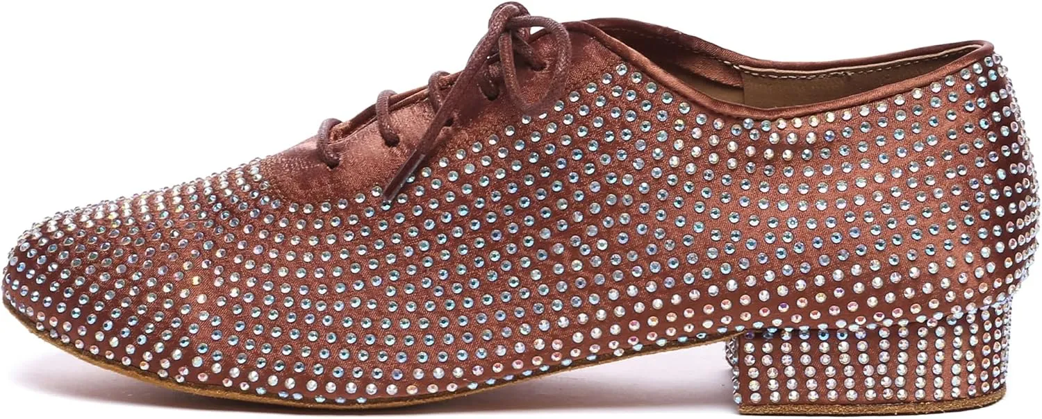 Minishion Mens Professional Dance Shoes Soft Lace-Up Latin Salsa Tango Dancing Shoes with Rhinestones