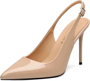 MOVINSTEPS Slingback Heels for Women Pumps Pointed Closed Toe Buckle Sexy Stiletto High Heels Prom Office Work Wedding Fashion Elegant Dressy Shoes 4 Inch