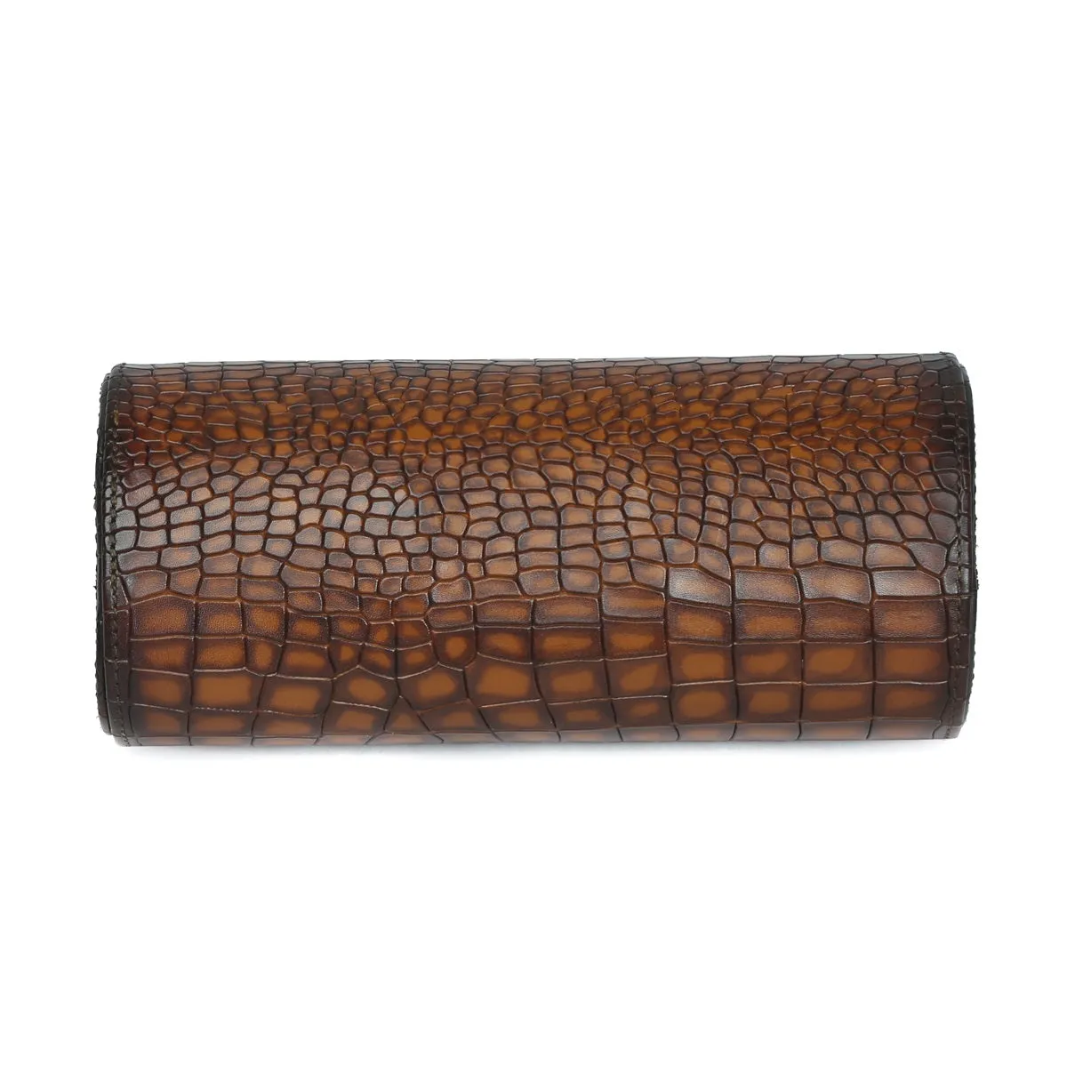 Mustard Smokey Finish Deep Cut Croco Leather Wrist Watch Roll by Brune & Bareskin