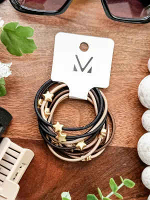 New! Hair Tie Bracelet Set - Neutral with Gold Stars