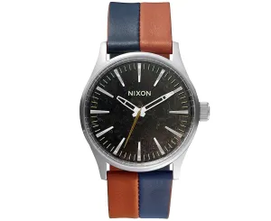Nixon 38mm Sentry Leather Watch - Dark Copper/Navy Saddle