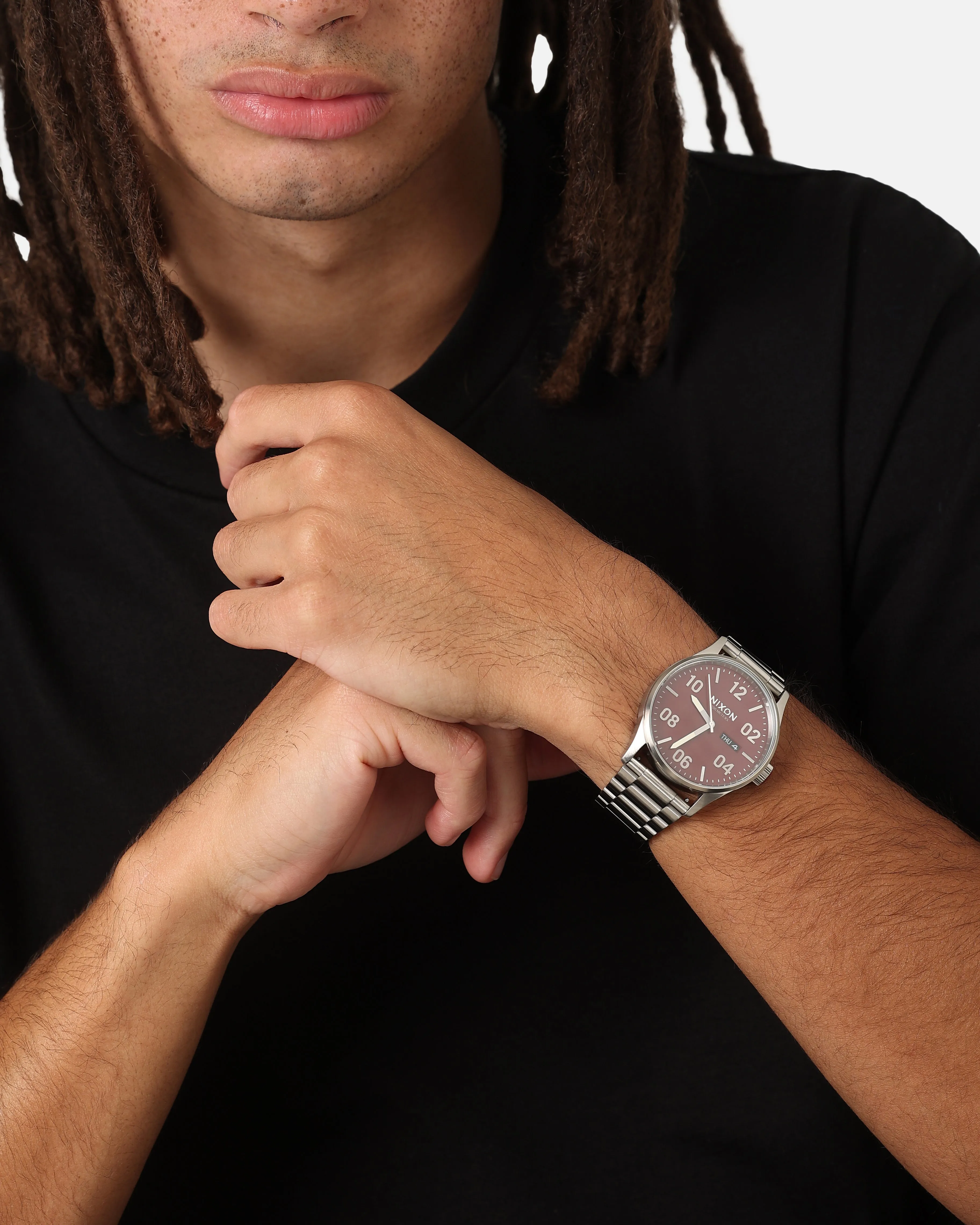 Nixon Sentry Stainless Steel Silver/Cranberry