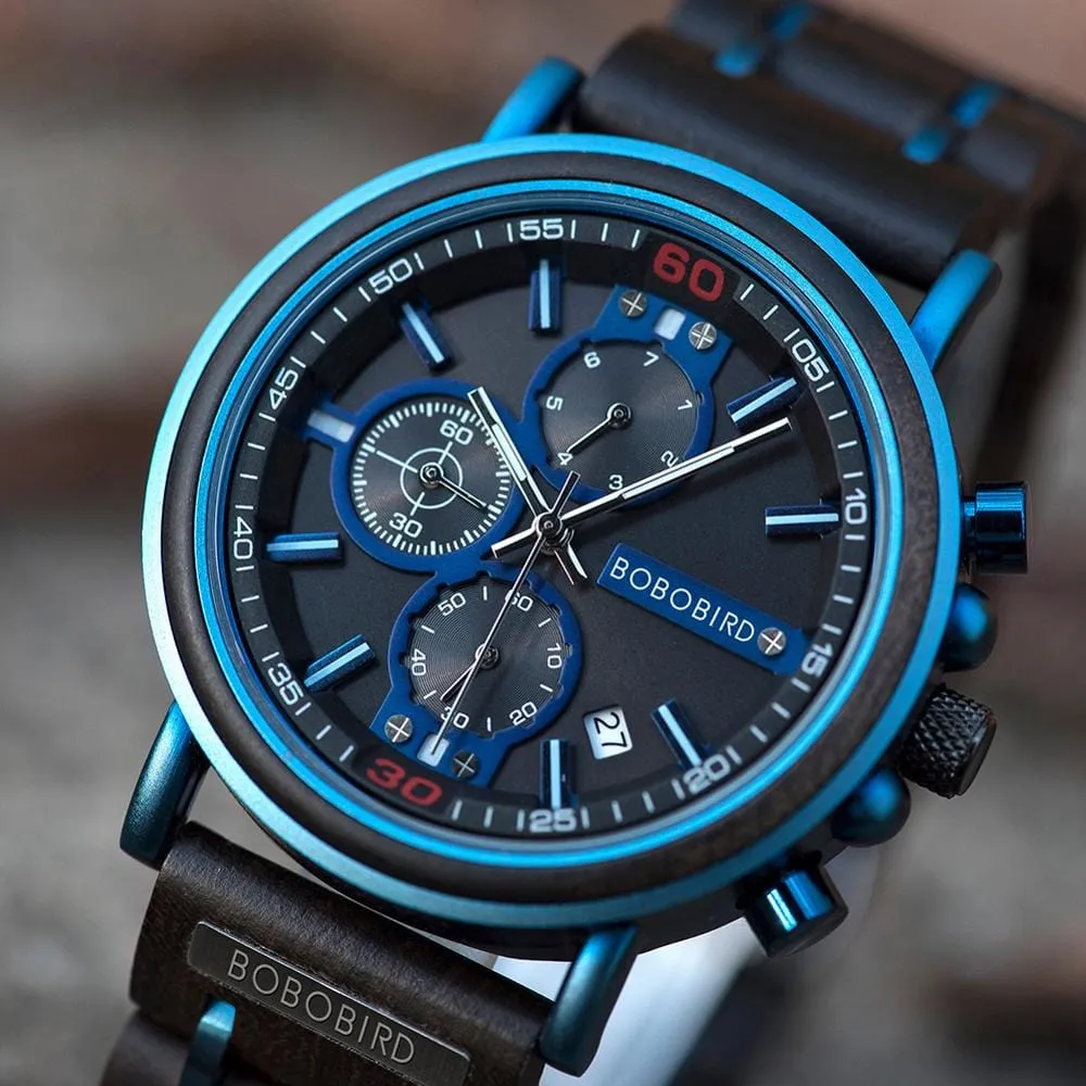 Norse Blue Wooden Chronograph Wristwatch