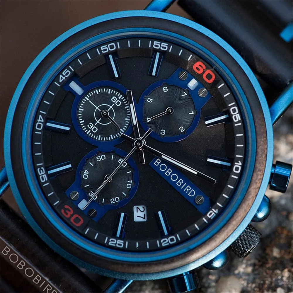 Norse Blue Wooden Chronograph Wristwatch