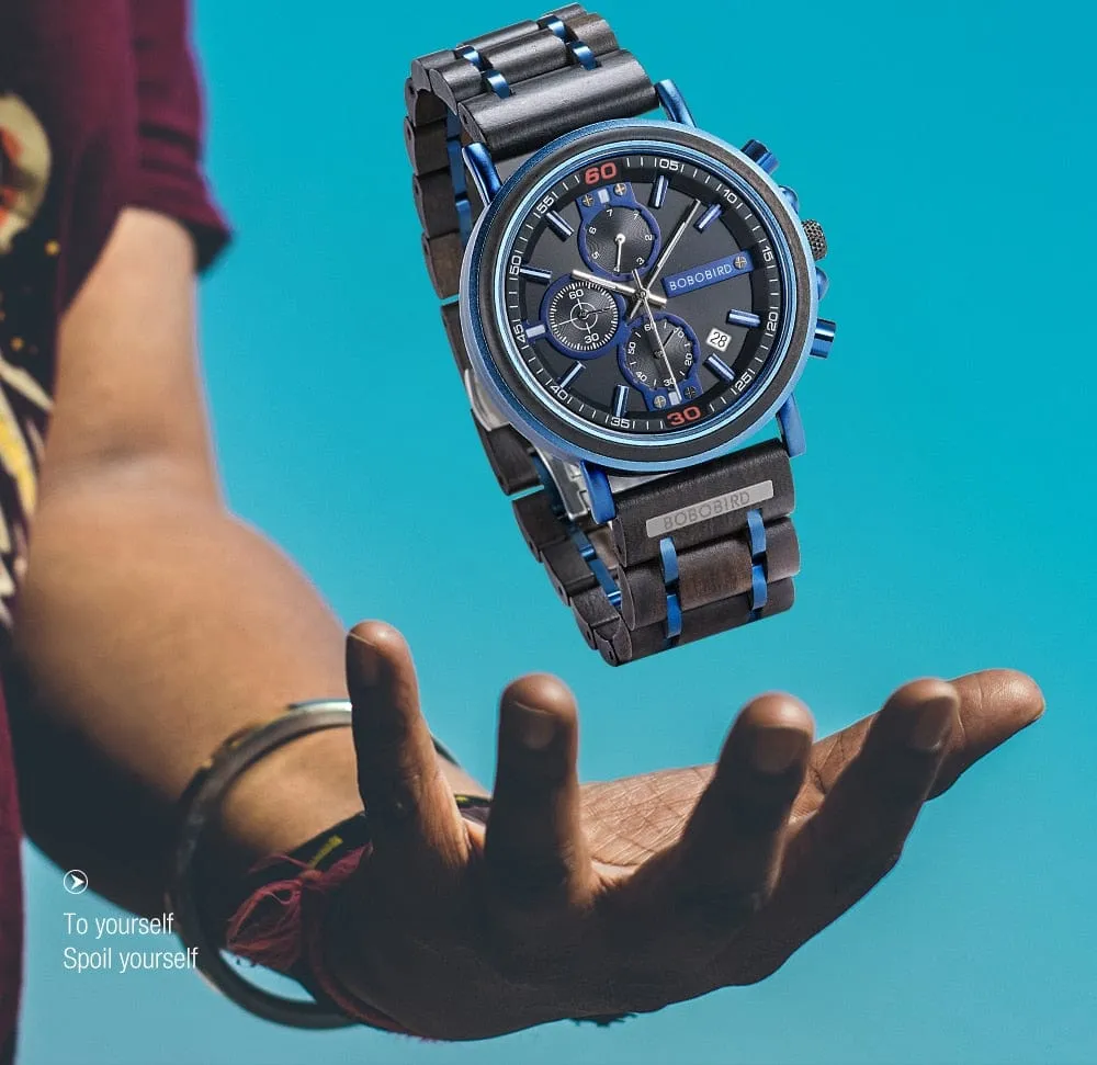 Norse Blue Wooden Chronograph Wristwatch