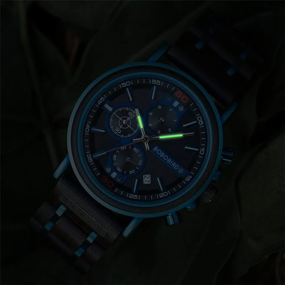Norse Blue Wooden Chronograph Wristwatch