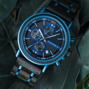 Norse Blue Wooden Chronograph Wristwatch