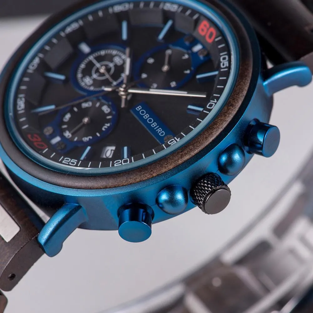 Norse Blue Wooden Chronograph Wristwatch