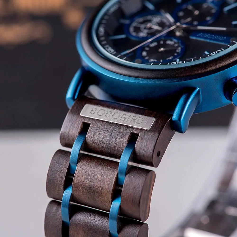 Norse Blue Wooden Chronograph Wristwatch