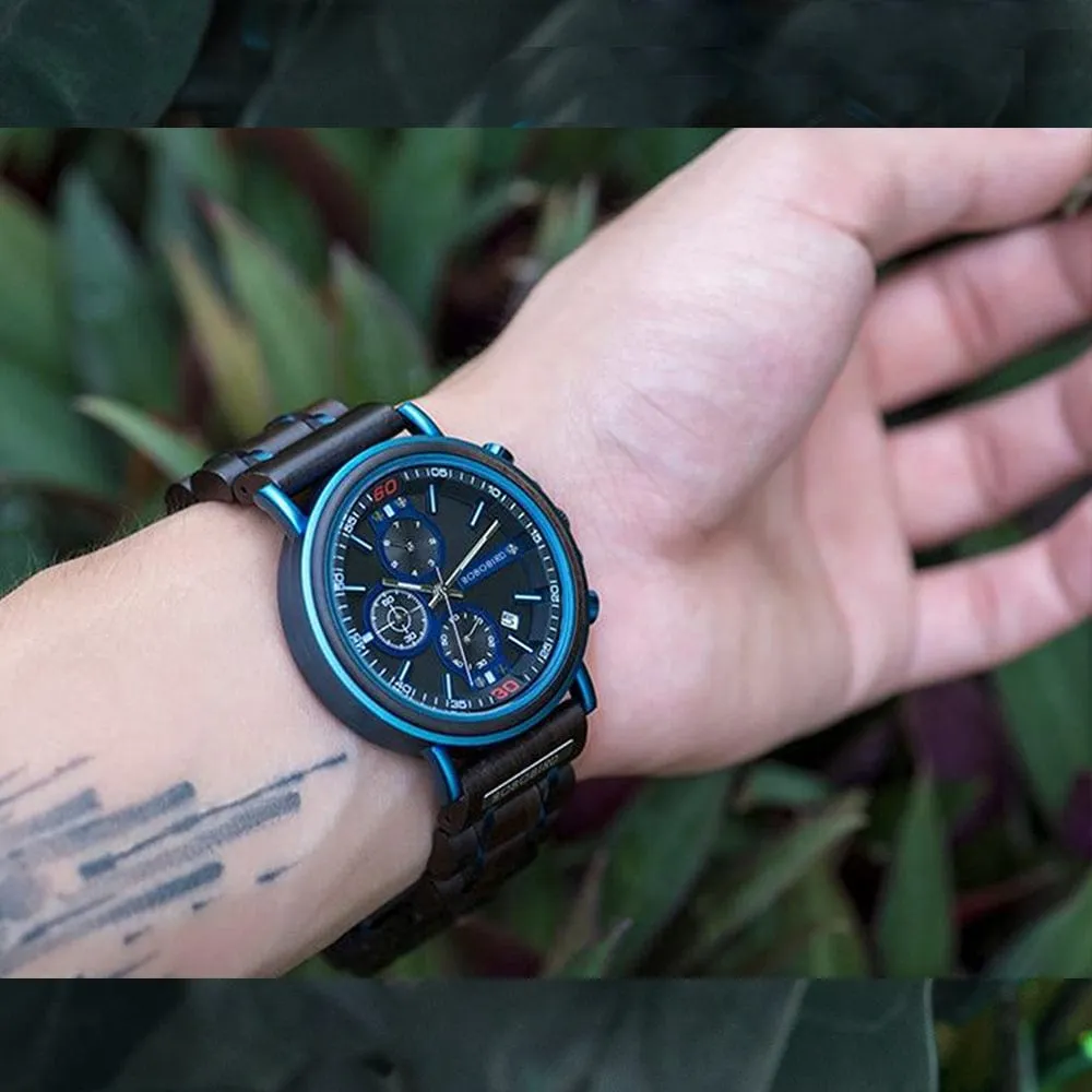 Norse Blue Wooden Chronograph Wristwatch