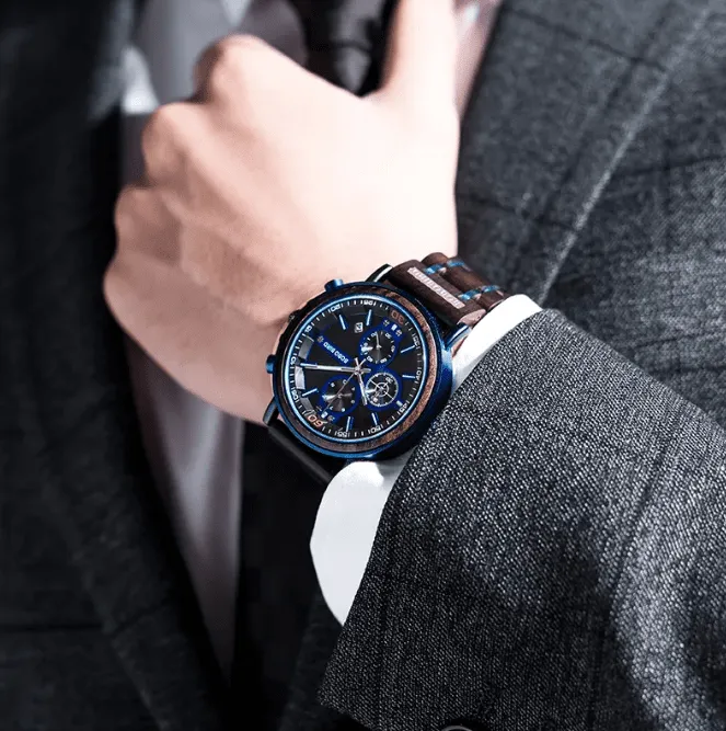 Norse Blue Wooden Chronograph Wristwatch