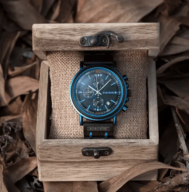 Norse Blue Wooden Chronograph Wristwatch