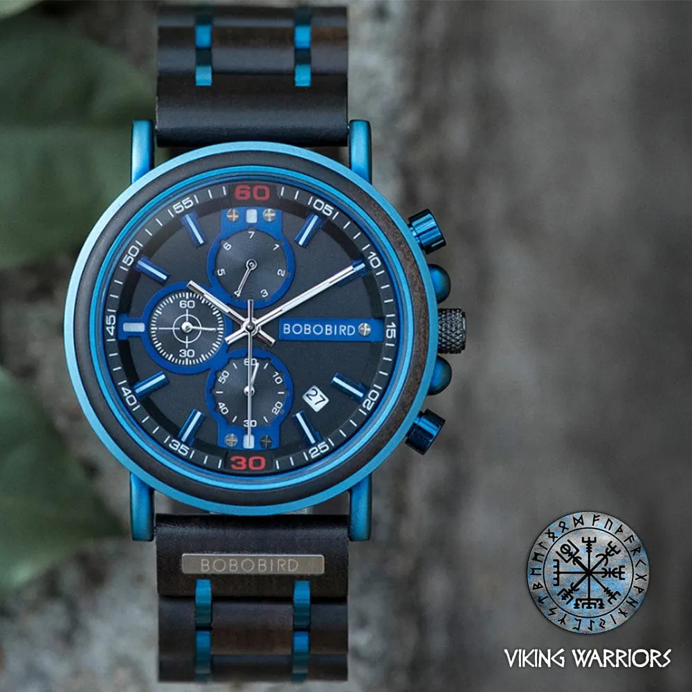Norse Blue Wooden Chronograph Wristwatch