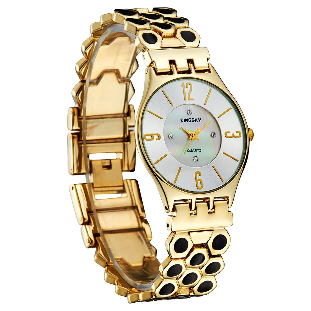 opular Brand New Quartz Watch Unique Gold Stainless Steel Band Analog Display Relogio Women Wristwatches For Ladies
