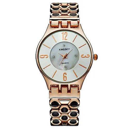opular Brand New Quartz Watch Unique Gold Stainless Steel Band Analog Display Relogio Women Wristwatches For Ladies