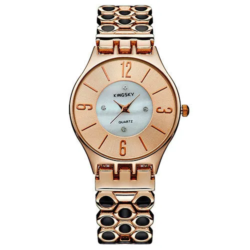 opular Brand New Quartz Watch Unique Gold Stainless Steel Band Analog Display Relogio Women Wristwatches For Ladies