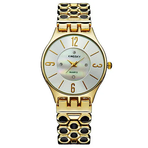 opular Brand New Quartz Watch Unique Gold Stainless Steel Band Analog Display Relogio Women Wristwatches For Ladies