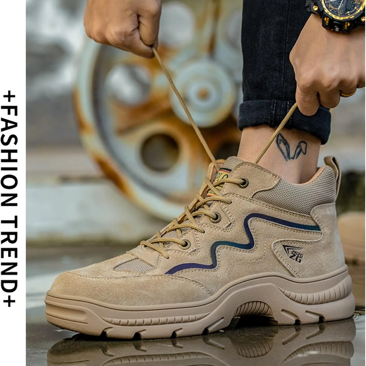 ORISTACO Steel Toe Tactical Boots, Lightweight Camouflage Jungle Construction Work Safety Sneakers
