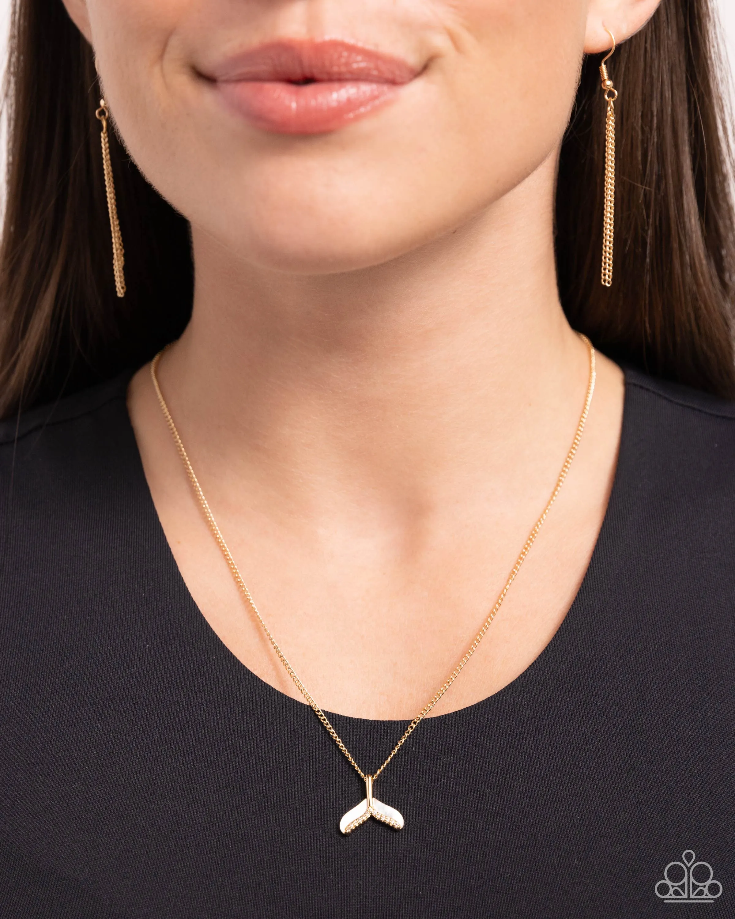 Paparazzi Mermaid Masterpiece Gold Necklace & Earring Set