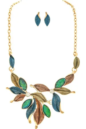 Rain Jewelry Gold Brown Painted Leaves Necklace Set
