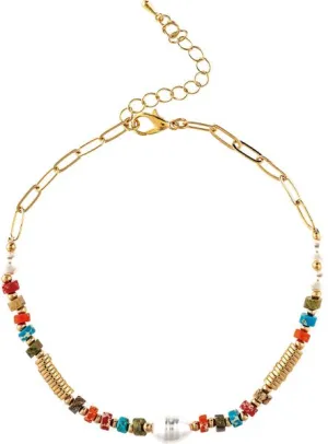 Rain Jewelry Gold Multicolor Disc Bead Pearly Chain Anklet