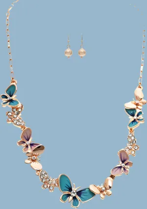 Rain Jewelry Rose Gold And Crystal Blue Butterfly Necklace Set