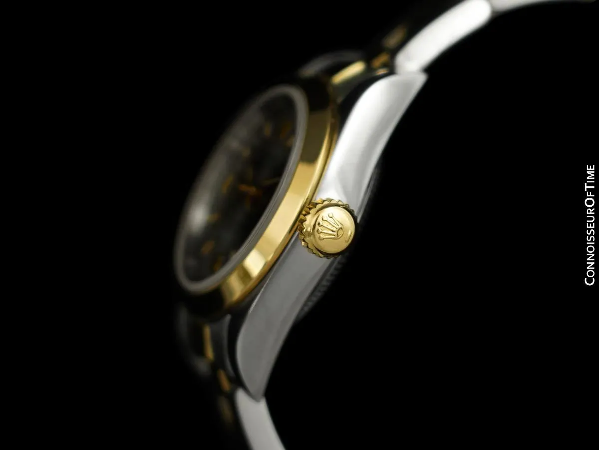 Rolex Ladies 2-Tone Oyster Perpetual, Gray Baton Dial - 18K Gold & Stainless Steel