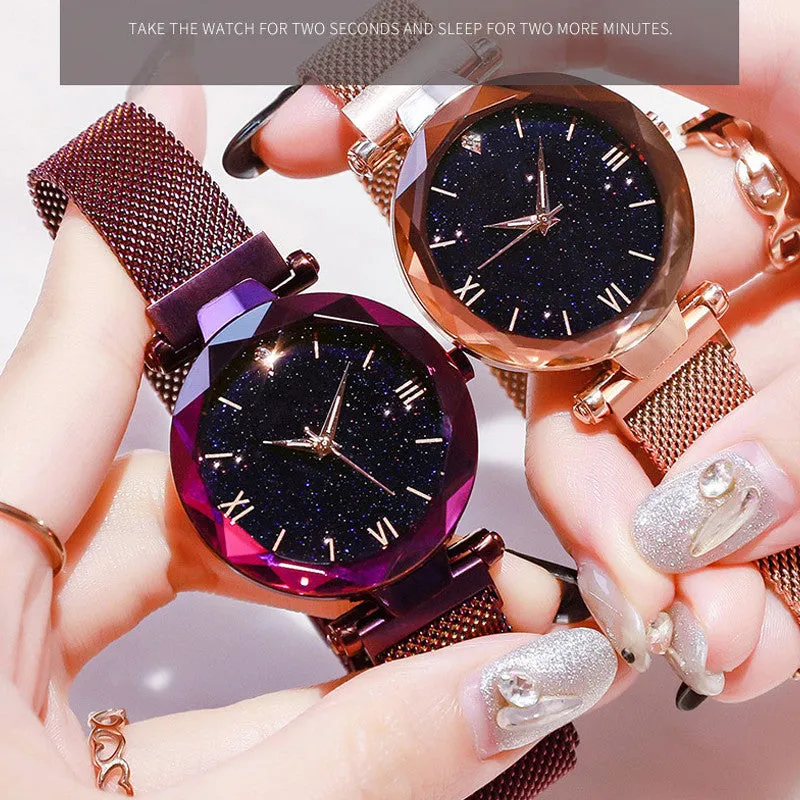 Sidiou Group Wholesale Women's Fashion Starry Sky Watches Magnet Buckle Mesh Belt Diamond Quartz Clock Luminous Dial Women Dress Watch