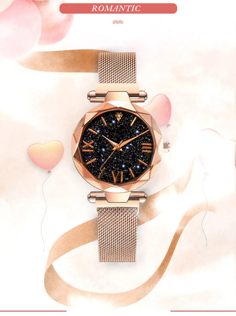 Sidiou Group Wholesale Women's Fashion Starry Sky Watches Magnet Buckle Mesh Belt Diamond Quartz Clock Luminous Dial Women Dress Watch
