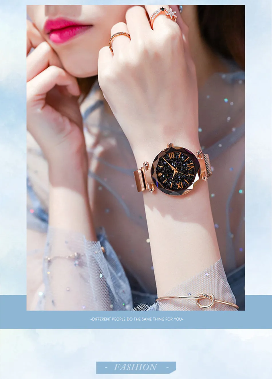 Sidiou Group Wholesale Women's Fashion Starry Sky Watches Magnet Buckle Mesh Belt Diamond Quartz Clock Luminous Dial Women Dress Watch