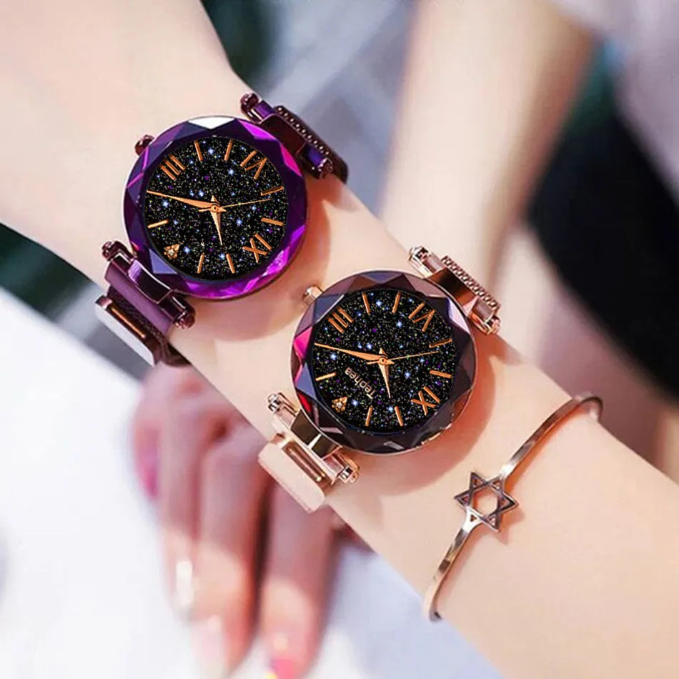 Sidiou Group Wholesale Women's Fashion Starry Sky Watches Magnet Buckle Mesh Belt Diamond Quartz Clock Luminous Dial Women Dress Watch