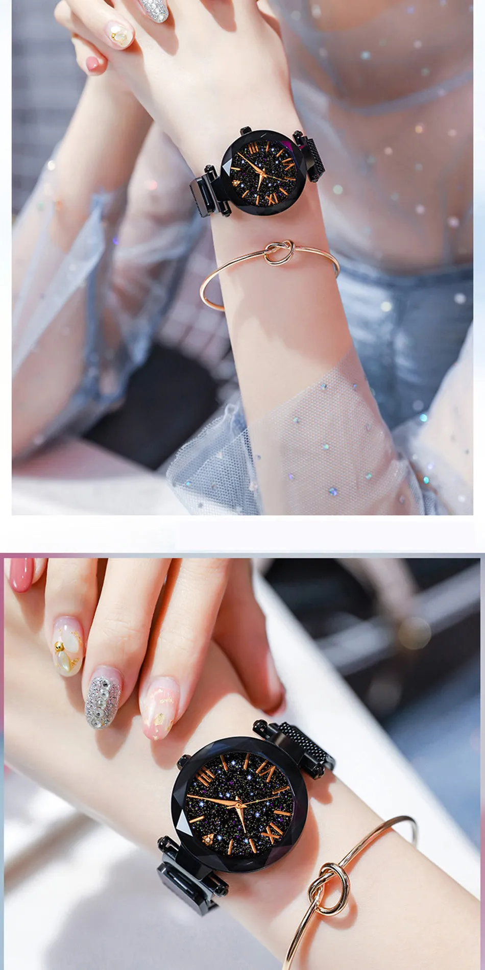 Sidiou Group Wholesale Women's Fashion Starry Sky Watches Magnet Buckle Mesh Belt Diamond Quartz Clock Luminous Dial Women Dress Watch