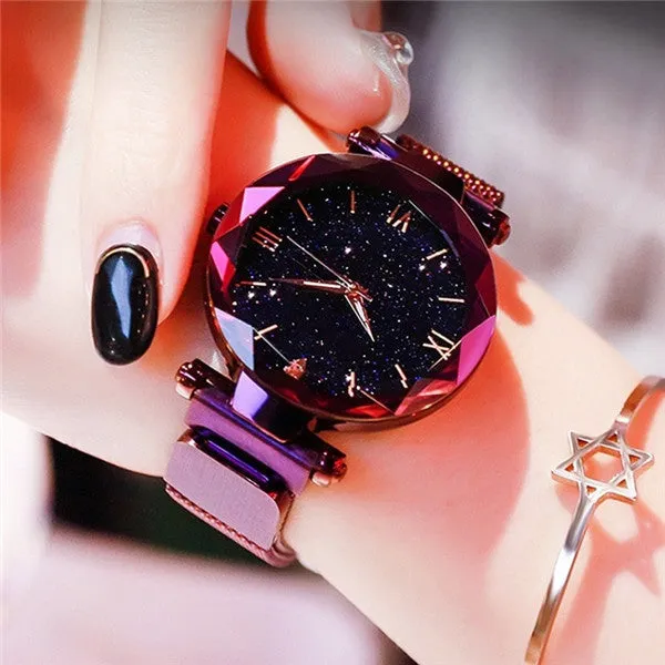 Sidiou Group Wholesale Women's Fashion Starry Sky Watches Magnet Buckle Mesh Belt Diamond Quartz Clock Luminous Dial Women Dress Watch
