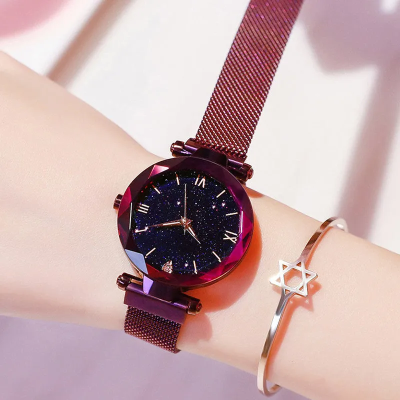 Sidiou Group Wholesale Women's Fashion Starry Sky Watches Magnet Buckle Mesh Belt Diamond Quartz Clock Luminous Dial Women Dress Watch