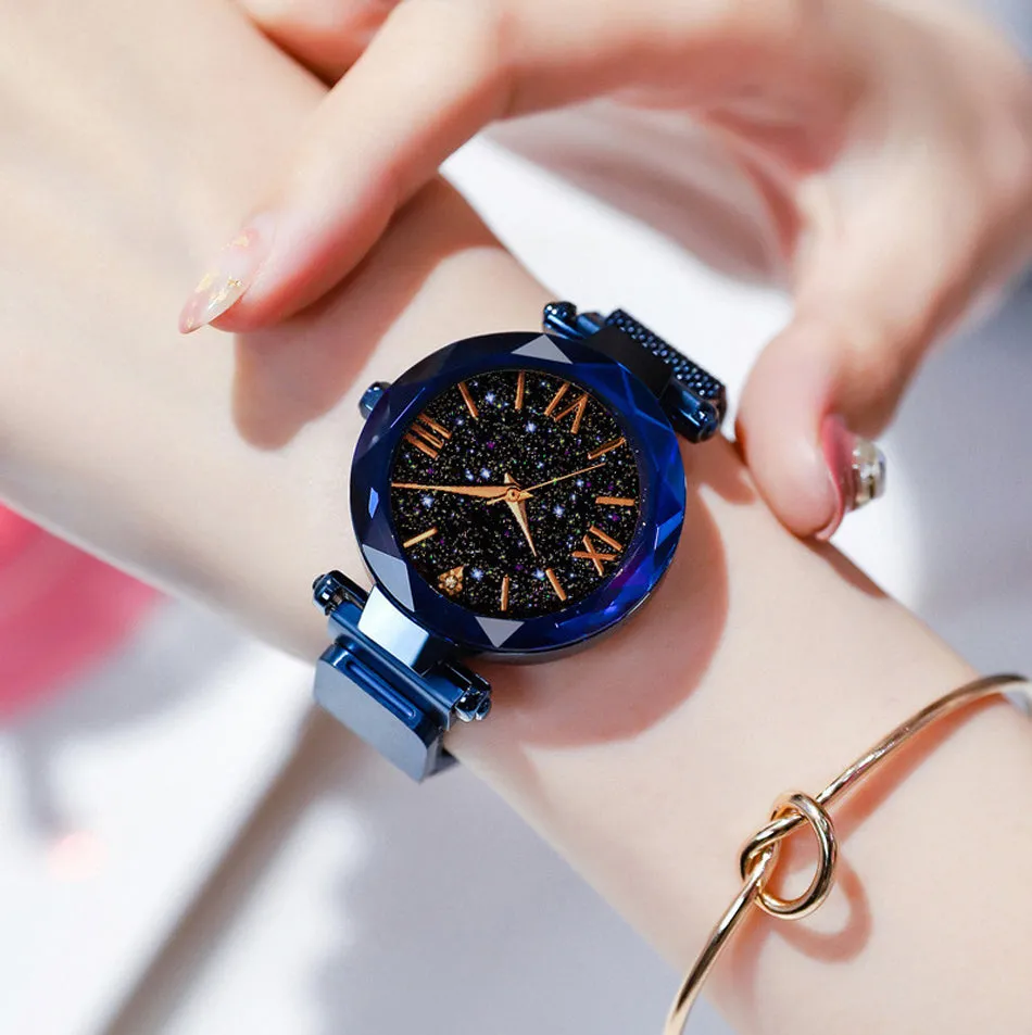 Sidiou Group Wholesale Women's Fashion Starry Sky Watches Magnet Buckle Mesh Belt Diamond Quartz Clock Luminous Dial Women Dress Watch