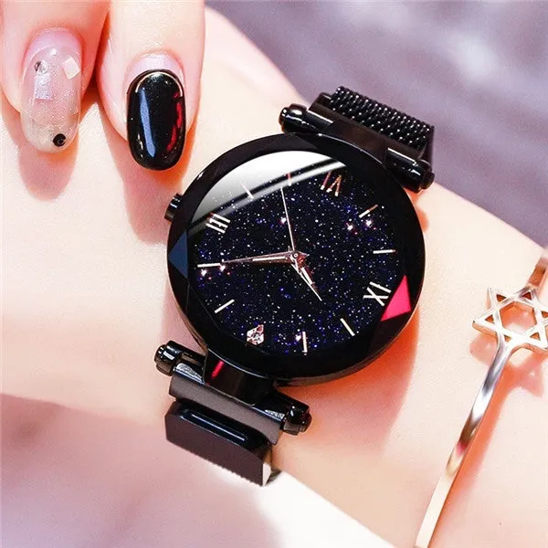 Sidiou Group Wholesale Women's Fashion Starry Sky Watches Magnet Buckle Mesh Belt Diamond Quartz Clock Luminous Dial Women Dress Watch