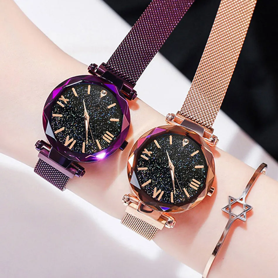 Sidiou Group Wholesale Women's Fashion Starry Sky Watches Magnet Buckle Mesh Belt Diamond Quartz Clock Luminous Dial Women Dress Watch
