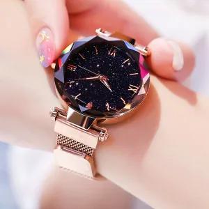 Sidiou Group Wholesale Women's Fashion Starry Sky Watches Magnet Buckle Mesh Belt Diamond Quartz Clock Luminous Dial Women Dress Watch