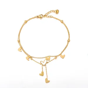 Simply Jewels Dainty Gold Heart Anklet with Pearl Accents