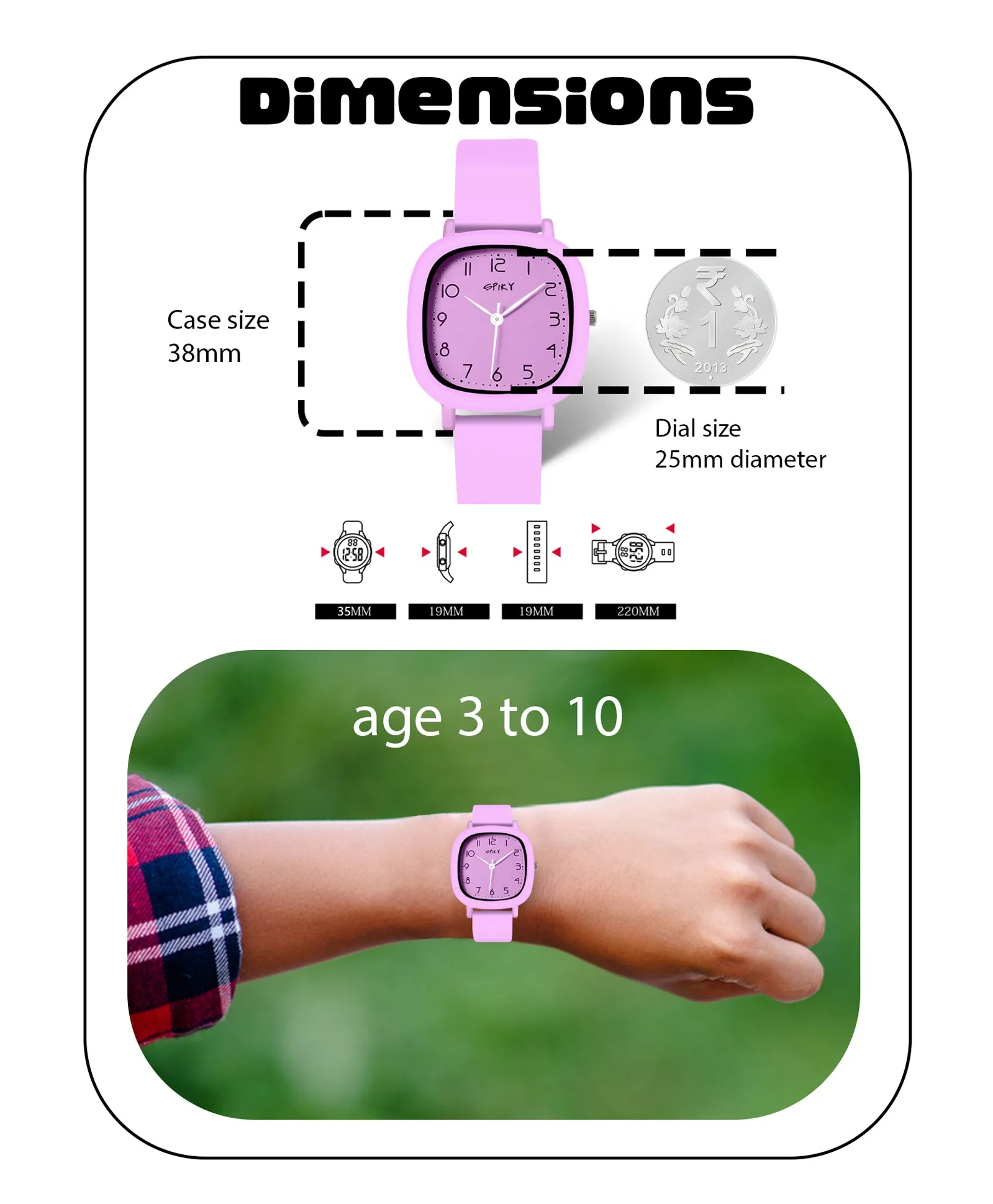 Spiky Eva19 Square Analog Watch for Kids - Red