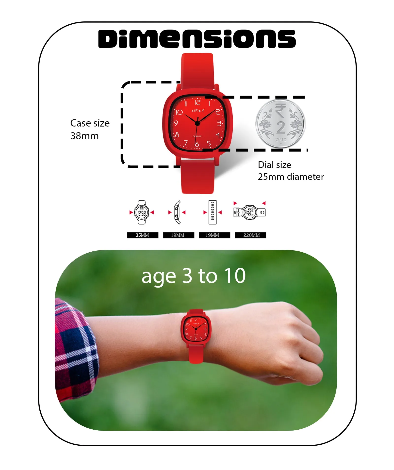 Spiky Eva19 Square Analog Watch for Kids - Red