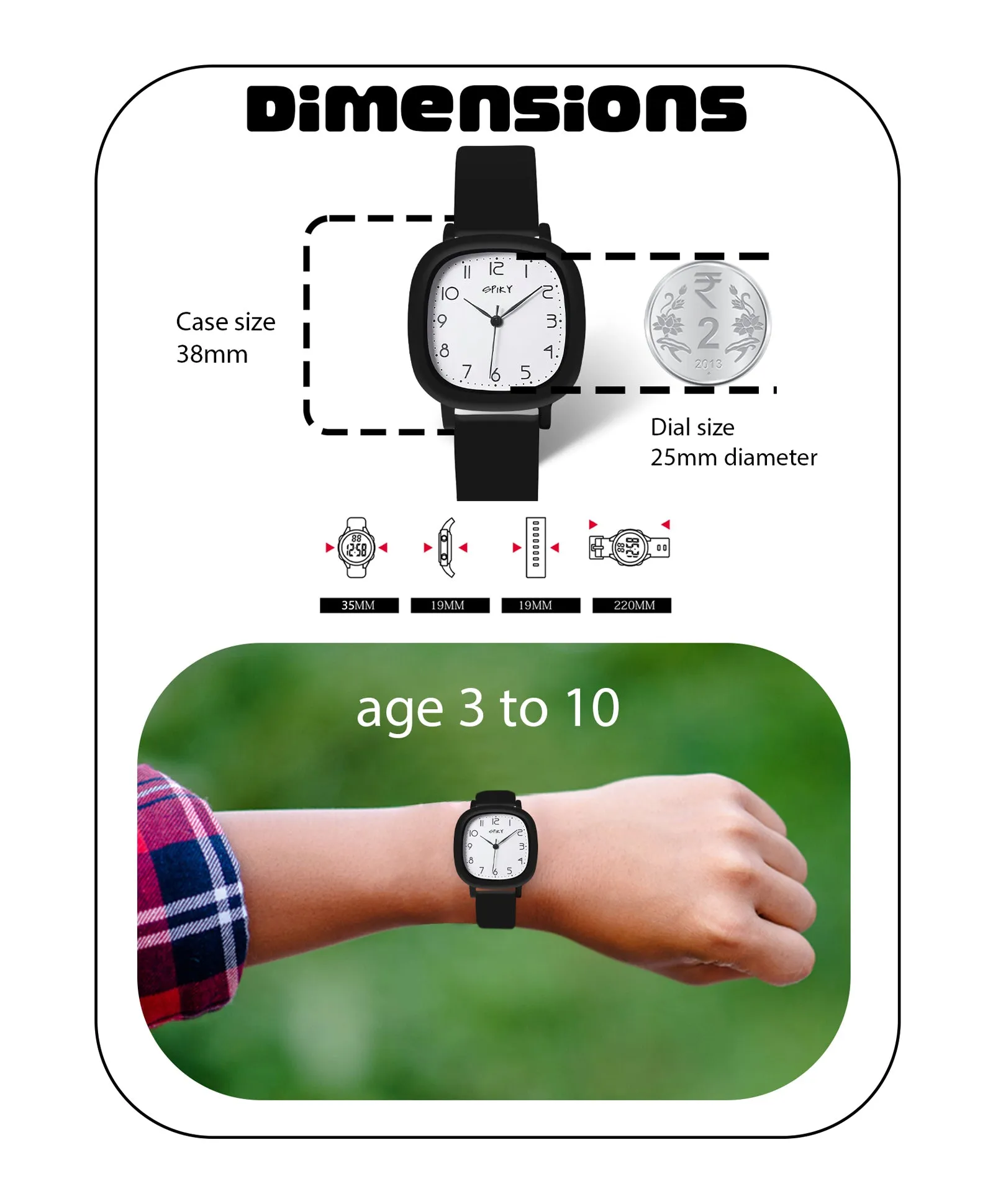 Spiky Eva19 Square Analog Watch for Kids - Red