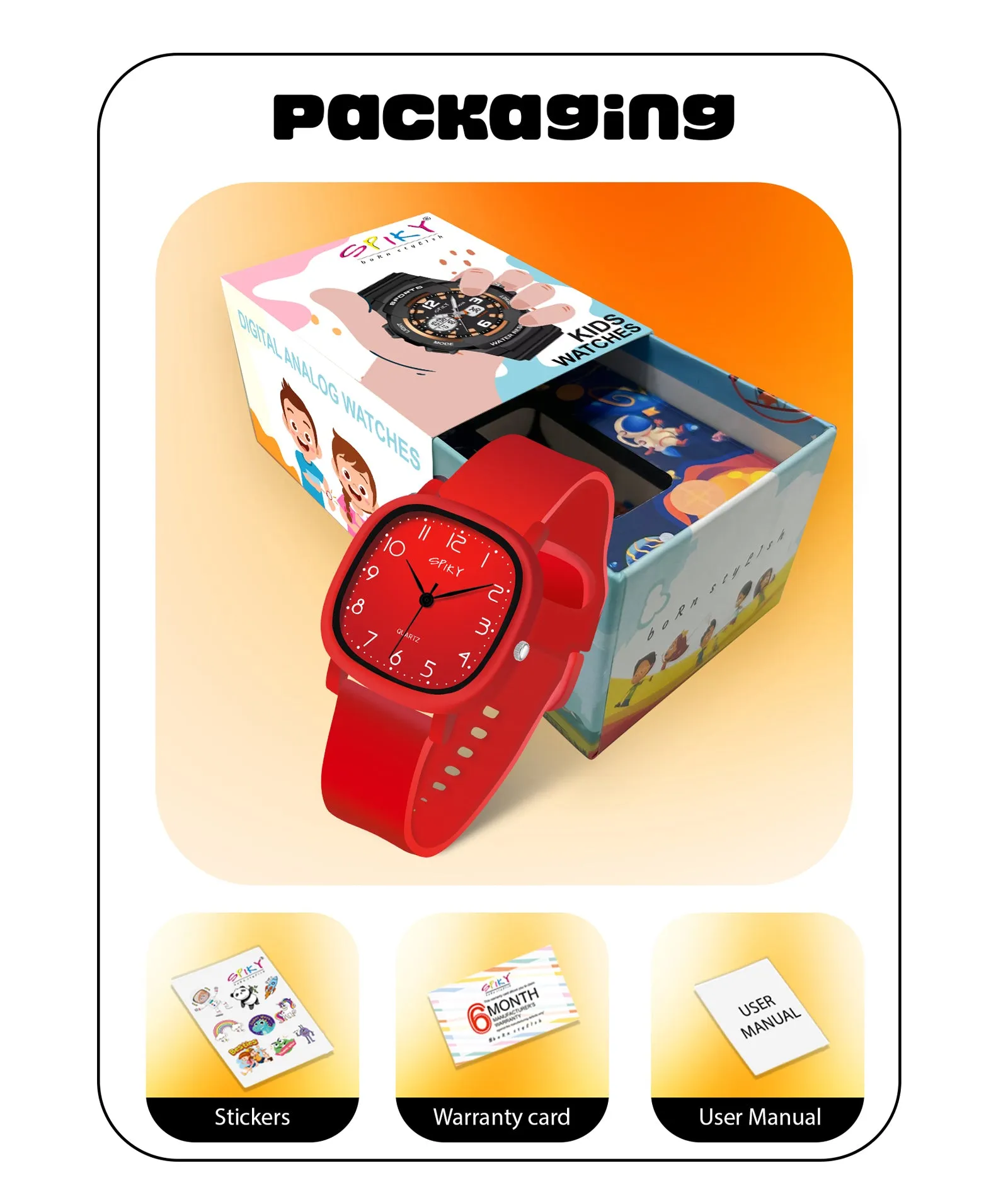 Spiky Eva19 Square Analog Watch for Kids - Red